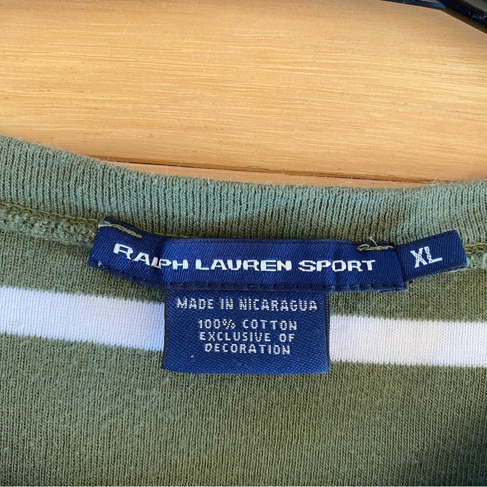 Ralph Lauren Sport Cotton Green/White Stripe Long Sleeve T-Shirt Classic Comfort - Picture 2 of 6